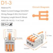 D1-3 Mini Quick Wire Conductor Connector Universal Compact Splicing Push-inTerminal Block 1 in multiple out with fixing Hole