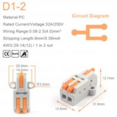 D1-2 Mini Quick Wire Conductor Connector Universal Compact Splicing Push-inTerminal Block 1 in multiple out with fixing Hole