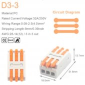 D3-3 Mini Quick Wire Conductor Connector Universal Compact Splicing Push-inTerminal Block 1 in multiple out with fixing Hole