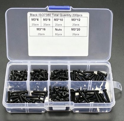 ISO7380 M3*6 20pcs,M3*8 20pcs，M3*10 20pcs,M3*12 20pcs,M3*16 20pcs,M3*20 20pcs,Nuts 80pcs Kit