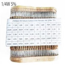 2500pcs/lot 1/4W 0.25w 5% Carbon Film Resistor Kit 50 Values Assortment Pack Mix Selection (1R-10M)