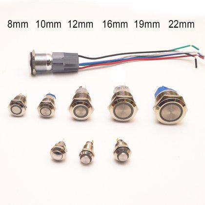 12mm Waterproof Not-Latching Maintained High Round Stainless Steel Metal Push Button Switch Light Shine Car Horn Fix 12V