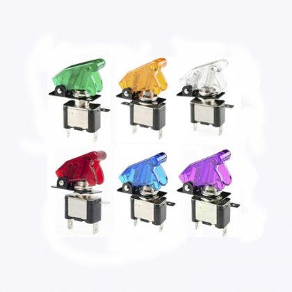 LED illuminated LED Toggle Switch With Missile Style Flick Cover Car Dash 12V 20A 3Pin Red/Blue/Purple/Green/Yellow/Transparent