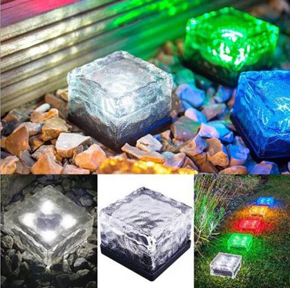 Solar Powered LED Lamp Garden Ground Light Path Ice Brick Road Yard Light Outdoor