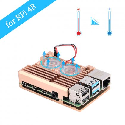 Dual Fan ,Gold , Raspberry Pi 4 Aluminum Cooling Active Heatsink with 2 fans - Bronze