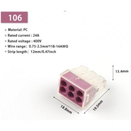 PCT-106 Quick Wire Connectors Push in cable wiring cable