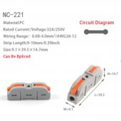 NC-221 Mini Quick Wire Conductor Connector Universal Compact Splicing Push-inTerminal Block 1 in multiple out with fixing Hole