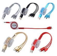 TYPE-C ,Micro-US Header, 3cable, 3in1 to USB Retrackable cable
