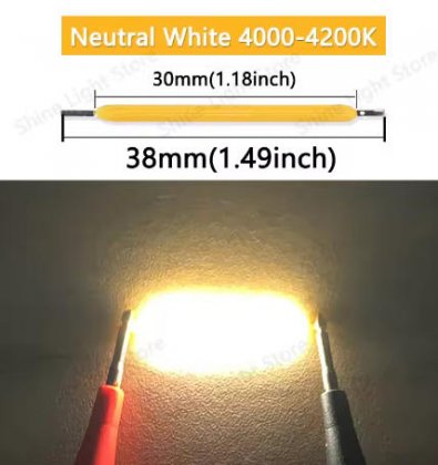 Neutral White 4000K LED Filament 3V 38mm LED COB