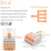 D1-4 Mini Quick Wire Conductor Connector Universal Compact Splicing Push-inTerminal Block 1 in multiple out with fixing Hole