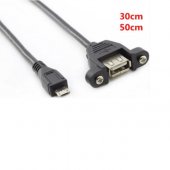 micro b male 5 pin to USB A 2.0 female extension cable panel mount screw ear 50cm cord With screw holes Baffle line