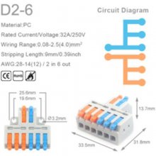 D2-6 Colors/ Mini Quick Wire Conductor Connector Universal Compact Splicing Push-inTerminal Block 1 in multiple out with fixing Hole