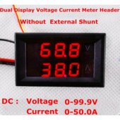 DC0-100V/50A Red+Red dual LED Display 0.28 Car voltage current meter Digital Ammeter Voltmeter 5 wire No shunt