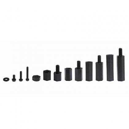 320pcs boxed M2 M2.5 M3 M4 black two-way one-way nylon isolation column with flat washer nuts