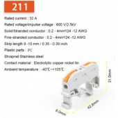 Grey 211 Quick Wire Connector 211 Din Rail Type Press Terminal Instead Of UK2.5B Compact Splicing Conductor Cable Terminal Block SPL