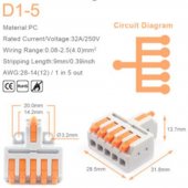 D1-5 Mini Quick Wire Conductor Connector Universal Compact Splicing Push-inTerminal Block 1 in multiple out with fixing Hole
