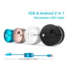2 in 1 round box and retractable design micro USB Cable for 5 6 s plus mobile phone USB cabel