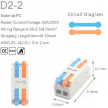 D2-2 Colors / Mini Quick Wire Conductor Connector Universal Compact Splicing Push-inTerminal Block 1 in multiple out with fixing Hole