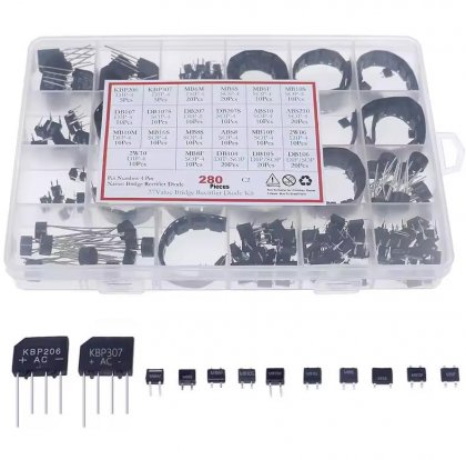 280Pcs 27Values Bridge Rectifier Assorted Kit KBP206 KBP307 MB6M MB10F MB6S DB107 DB207 ABS10 MB10M 2W10 MB8F DB104 MB16S DB106
