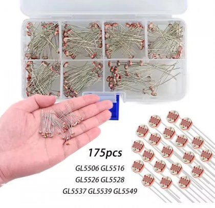 175Pcs/Box 5mm Photoresistor 7Value GL5506 GL5516 GL5526 GL5528 GL5537 GM5539 GL5549 Light Sensitive Resistor Assortment
