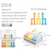 D3-6 Colors/ Mini Quick Wire Conductor Connector Universal Compact Splicing Push-inTerminal Block 1 in multiple out with fixing Hole