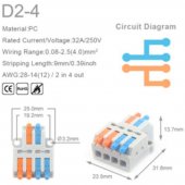 D2-4 Colors/ Mini Quick Wire Conductor Connector Universal Compact Splicing Push-inTerminal Block 1 in multiple out with fixing Hole