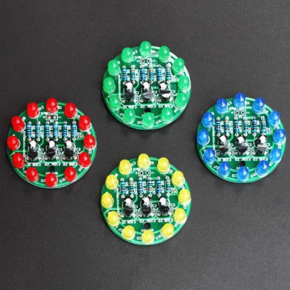 DIY Electronic Set LED Round Water Light DIY Soldering Practice Kit Red/Green/Yellow/Blue