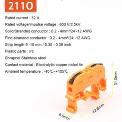 Orange 211O Quick Wire Connector 211 Din Rail Type Press Terminal Instead Of UK2.5B Compact Splicing Conductor Cable Terminal Block SPL